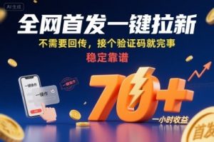 全网首发一键拉新项目，不需要回传，接个验证码就完事，稳定靠谱，一小时收益70+【揭秘】-精品虚拟资源库