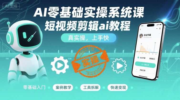 AI零基础实操系统课，短视频剪辑ai教程，真实操，上手快-精品虚拟资源库