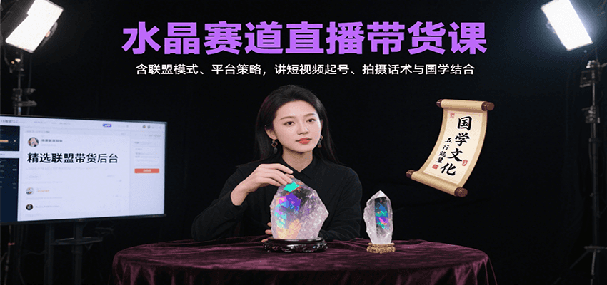 水晶赛道直播带货课：含联盟模式、平台策略，讲短视频起号、拍摄话术与国学结合-精品虚拟资源库