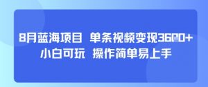 8月AI蓝海项目，单条视频变现1k+ 小白可玩 操作简单易上手-精品虚拟资源库