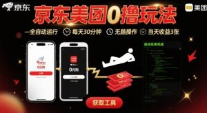 京东美团平台最新0撸玩法，全自动挂G，每天30分钟，无脑操作，当天收益3张【揭秘】-精品虚拟资源库