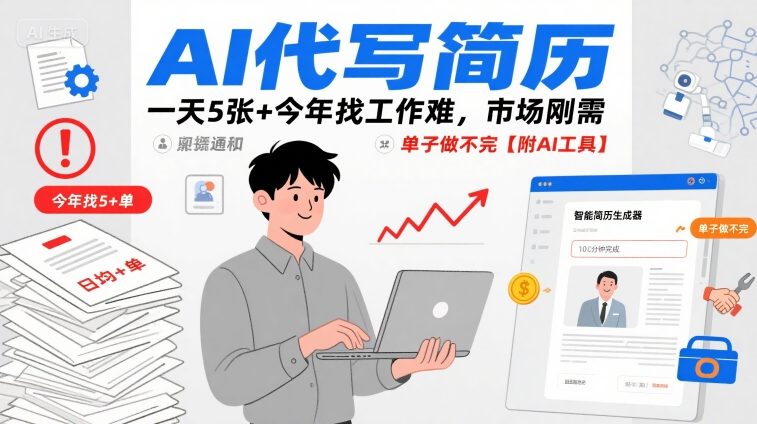 AI代写简历，一天5张+今年找工作难，市场刚需，单子做不完【附AI工具】-精品虚拟资源库