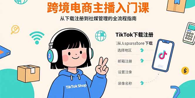 跨境电商主播入门课，TikTok下载注册，支付工具配置，社媒账号管理全流程-精品虚拟资源库