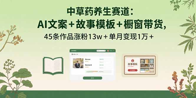中草药养生赛道：AI文案+故事模板+橱带货，45条作品涨粉13w+单月变现1万+-精品虚拟资源库