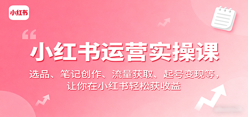 小红书运营实操课：选品、笔记创作、流量获取、起号变现等，让你在小红书轻松获收益-精品虚拟资源库