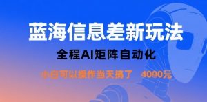 蓝海信息差新玩法，全程AI矩阵自动化小白可以操作当天搞了1k+-精品虚拟资源库