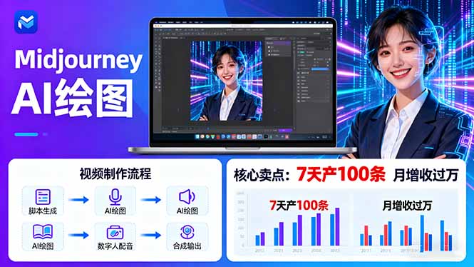 AI绘图照片开口说话视频制作：Midjourney+数字人，7天产100条月增收过万-精品虚拟资源库