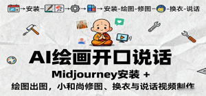AI绘画开口说话，Midjourney安装 + 绘图出图，小和尚修图、换衣与说话视频制作-精品虚拟资源库
