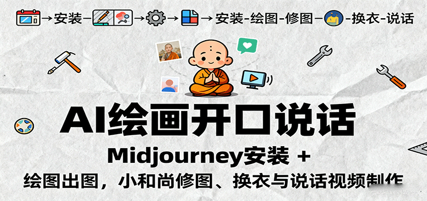AI绘画开口说话，Midjourney安装 + 绘图出图，小和尚修图、换衣与说话视频制作-精品虚拟资源库