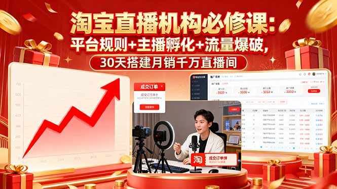 淘宝直播机构必修课：平台规则/主播孵化/流量爆破,30天搭建月销千万直播间-精品虚拟资源库