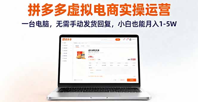 拼多多虚拟电商实操运营，一台电脑，无需手动发货回复，小白也能月入1-5W-精品虚拟资源库