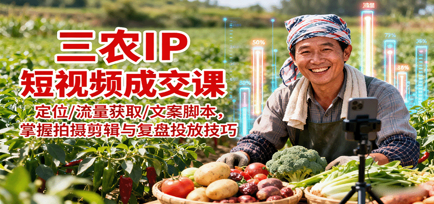 三农IP短视频成交课：定位/流量获取/文案脚本，掌握拍摄剪辑与复盘投放技巧-精品虚拟资源库