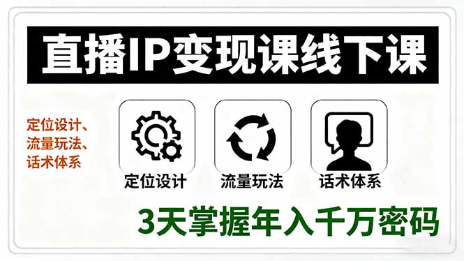 直播IP变现课线下课，定位设计、流量玩法、话术体系，3天掌握年入千万密码-精品虚拟资源库