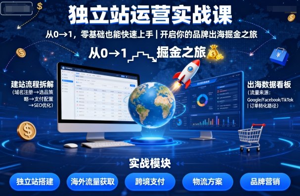 独立站运营实战课，​从0到1，零基础也能快速上手，开启你的品牌出海掘金之旅-精品虚拟资源库