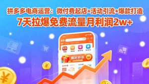 拼多多电商运营：微付费起店+活动引流+爆款打造 7天拉爆免费流量月利润2w+-精品虚拟资源库