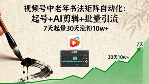 视频号中老年书法矩阵自动化:起号+AI剪辑+批量引流 7天起量30天涨粉10w+-精品虚拟资源库