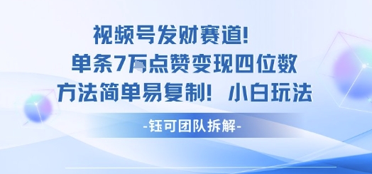 视频号发财赛道单条7W点赞变现四位数方法简单易复制小白玩法-精品虚拟资源库