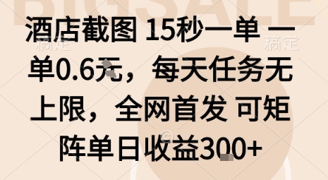 酒店截图15秒一单，一单0.6米，每天任务无上限，全网首发可矩阵单日收益3张【揭秘】-精品虚拟资源库