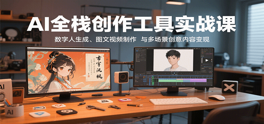AI全栈创作工具实战课：数字人生成、图文视频制作与多场景创意内容变现-精品虚拟资源库