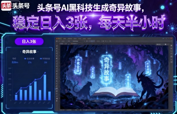 头条号AI黑科技生成奇异故事，稳定日入3张，每天半小时-精品虚拟资源库