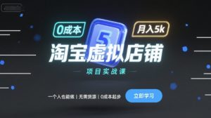 淘宝虚拟店铺项目实战课,一个人也能做,无需货源、0成本起步,月入5k-精品虚拟资源库