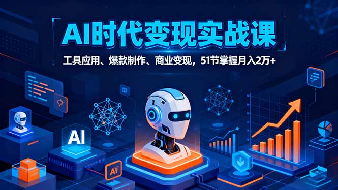 AI时代全场景实战课，工具应用、爆款制作、商业变现，51节掌握月入2万+-精品虚拟资源库