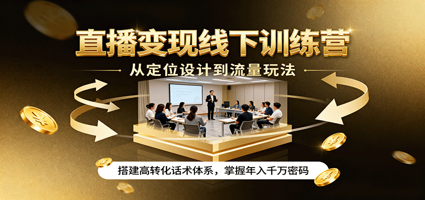 直播变现线下训练营，从定位设计到流量玩法，搭建高转化话术体系，掌握年入千万密码-精品虚拟资源库