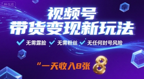 视频号带货变现新玩法，无需露脸，无需粉丝，无任何封号风险，一天收益8张【揭秘】-精品虚拟资源库