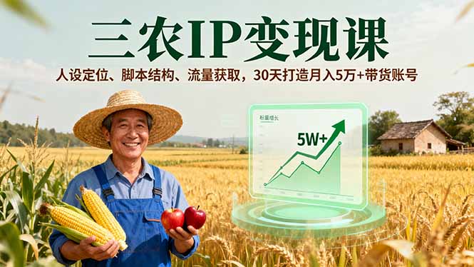 三农IP变现课，人设定位、脚本结构、流量获取，30天打造月入5万+带货账号-精品虚拟资源库