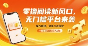 零撸阅读新风口，无门槛平台来袭，操作便捷，简单几步搞定，一部手机轻松日入3张【揭秘】-精品虚拟资源库