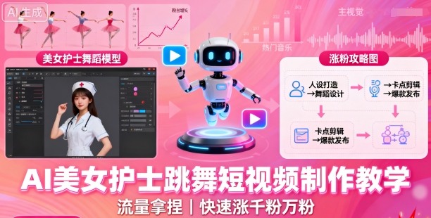 AI美女护士跳舞短视频制作教学，流量拿捏，快速涨千粉万粉【提示词+视频教程】-精品虚拟资源库