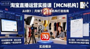 淘宝直播运营实操课【MCN机构】,从0到1做一家月销千W的直播机构-精品虚拟资源库