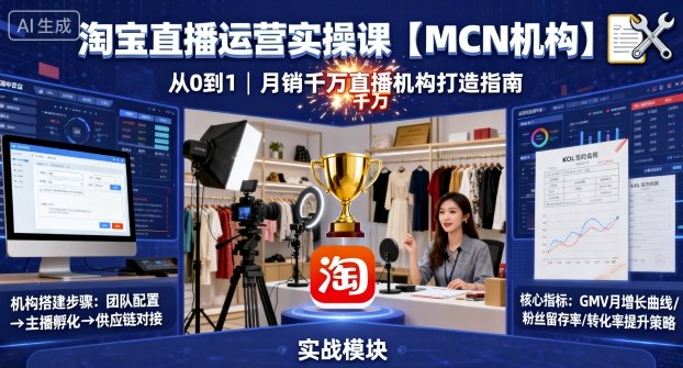 淘宝直播运营实操课【MCN机构】，从0到1做一家月销千W的直播机构-精品虚拟资源库
