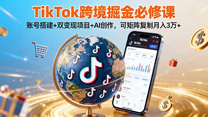 TikTo跨境掘金必修课，账号搭建+双变现项目+AI创作，可矩阵复制月入3万+-精品虚拟资源库