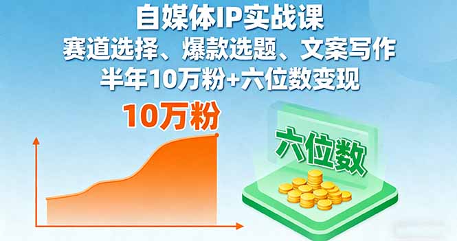 自媒体IP实战课，赛道选择、爆款选题、文案写作，半年10万粉+六位数变现-精品虚拟资源库
