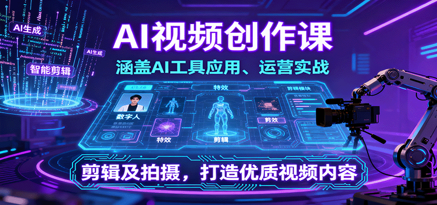 AI视频创作课，涵盖AI工具应用、运营实战、剪辑及拍摄，打造优质视频内容-精品虚拟资源库