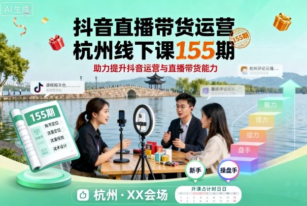 抖音直播带货运营杭州线下课155期，助力提升抖音运营与直播带货能力-精品虚拟资源库