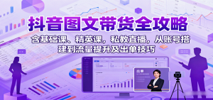 抖音图文带货全攻略：含基础课、精英课，私教直播，从账号搭建到流量提升及出单技巧-精品虚拟资源库