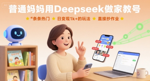 普通妈妈用Deepseek做家教号，条条热门，日变现1k+的玩法，直接抄作业-精品虚拟资源库