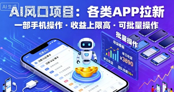 AI风口项目，各类APP拉新，一部手机就可以操作，收益上限高，可批量操作-精品虚拟资源库