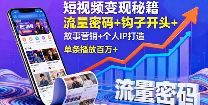 短视频变现秘籍，流量密码+钩子开头+故事营销+个人IP打造，单条播放百万+-精品虚拟资源库