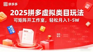 2025拼多多虚拟类目玩法,可矩阵开工作室,轻松月入1-5W-精品虚拟资源库