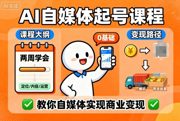 AI自媒体起号课程，0基础小白两周学会，教你自媒体实现商业变现-精品虚拟资源库