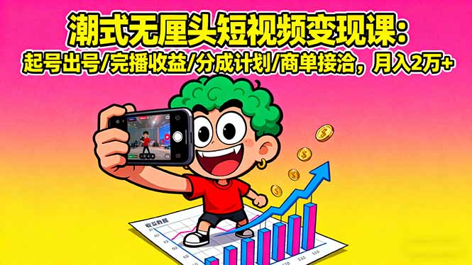 潮式无厘头短视频变现课：起号出号/完播收益/分成计划/商单接洽，月入2万+-精品虚拟资源库
