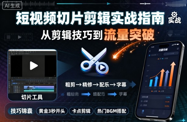 短视频切片剪辑实战指南，从剪辑技巧到流量突破-精品虚拟资源库