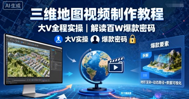三维地图视频制作教程，大V全程实操，解读百W爆款密码-精品虚拟资源库