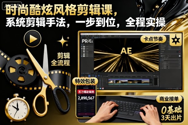 时尚酷炫风格剪辑课,系统剪辑手法,一步到位,全程实操-精品虚拟资源库