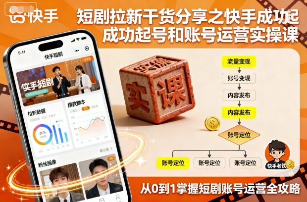 短剧拉新干货分享之快手成功起号和账号运营实操课-精品虚拟资源库