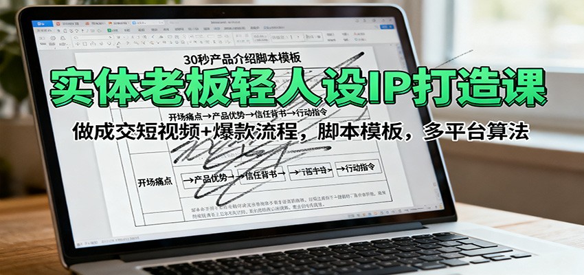 实体老板轻人设IP打造课：做成交短视频+爆款流程，脚本模板，多平台算法-精品虚拟资源库