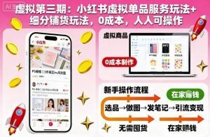 虚拟第三期:小红书虚拟单品服务玩法+细分铺货玩法,0成本,人人可操作-精品虚拟资源库